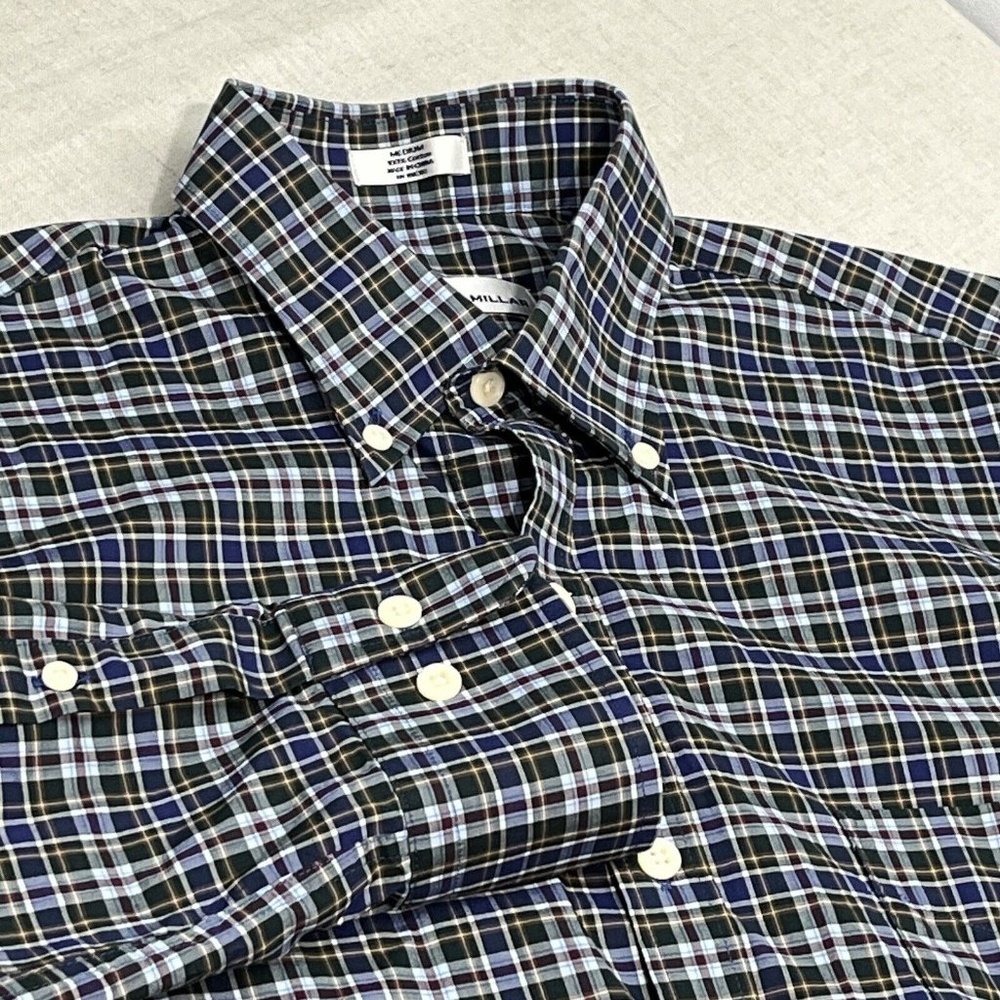 Peter Millar Button Up Shirt Men's Sz‎ M Soft Blue Green Stripe 100%Cotton